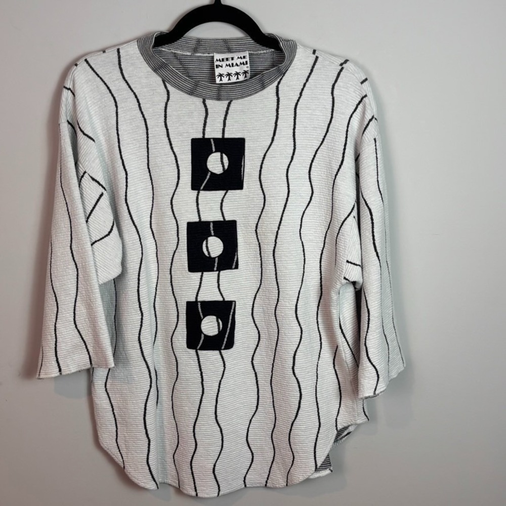 VTG 90's 100% Cotton Abstract Geometric Womens 3/4 Sleeve top size Large Retro